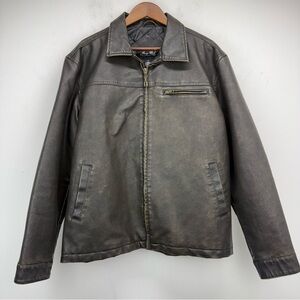 Simon Clark size Large Men’s Brown Distressed Faux Leather Full Zip Jacket